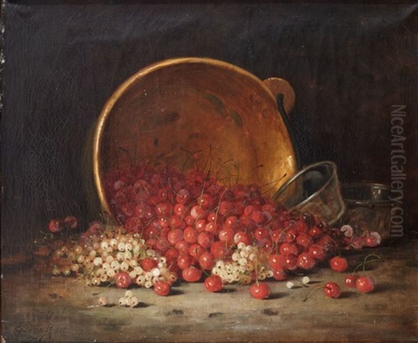 Cerises, Groseilles Et Bassine En Cuivre Oil Painting by Germain Theodore Ribot