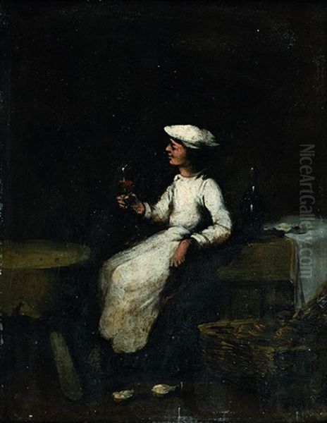 Le Jeune Marmiton Dans L'arriere Cuisine Oil Painting by Germain Theodore Ribot