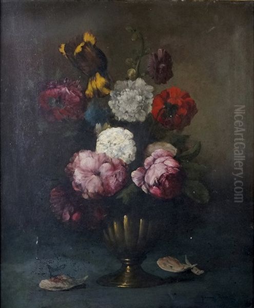 Vase De Fleurs Oil Painting by Germain Theodore Ribot