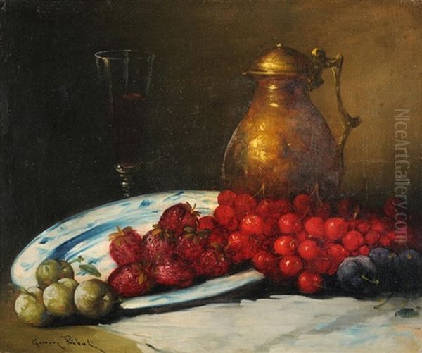 Stilleben Mit Kirschen, Erdbeeren, Pflaumen Und Reines Claudes Oil Painting by Germain Theodore Ribot