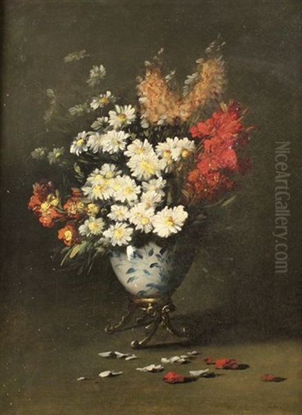 Vase De Fleurs Oil Painting by Germain Theodore Ribot