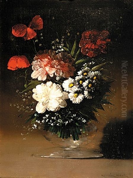 Flowers In Glass Vase Oil Painting by Germain Theodore Ribot