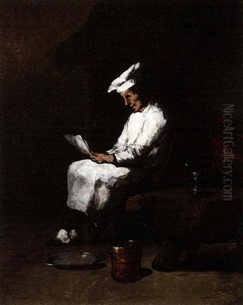 A Chef Reading A Letter Oil Painting by Germain Theodore Ribot