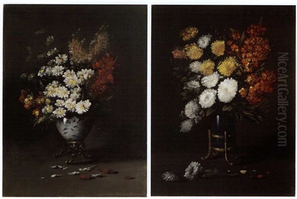 Still Lifes With Assorted Flowers (pair) Oil Painting by Germain Theodore Ribot