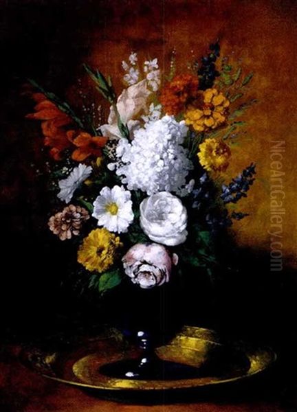 Vase De Fleurs Oil Painting by Germain Theodore Ribot