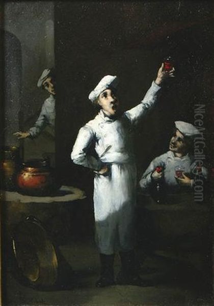 Chefs Tasting Wine Oil Painting by Germain Theodore Ribot