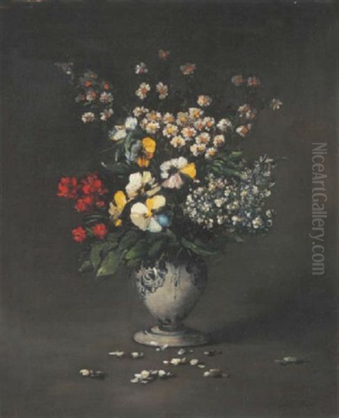 Bouquet De Fleurs Dans Un Vase Oil Painting by Germain Theodore Ribot