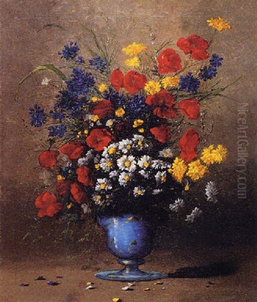 Vase Of Flowers Oil Painting by Germain Theodore Ribot