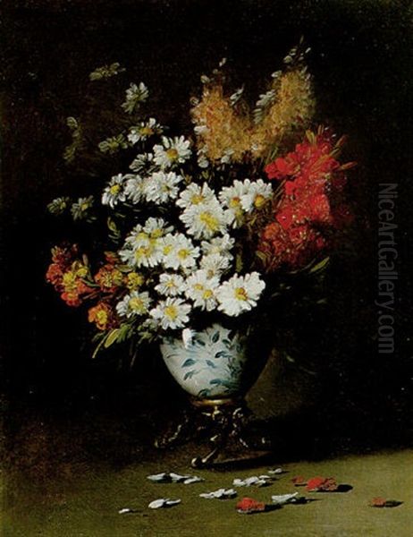 Bouquet De Giroflees Et Marguerites Oil Painting by Germain Theodore Ribot