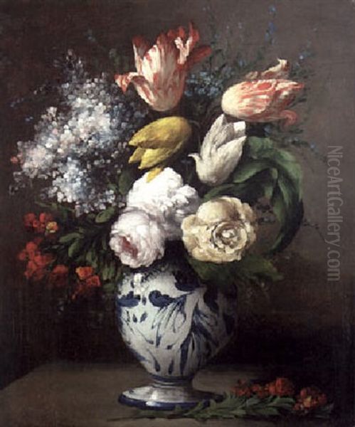 Vase Of Flowers Oil Painting by Germain Theodore Ribot