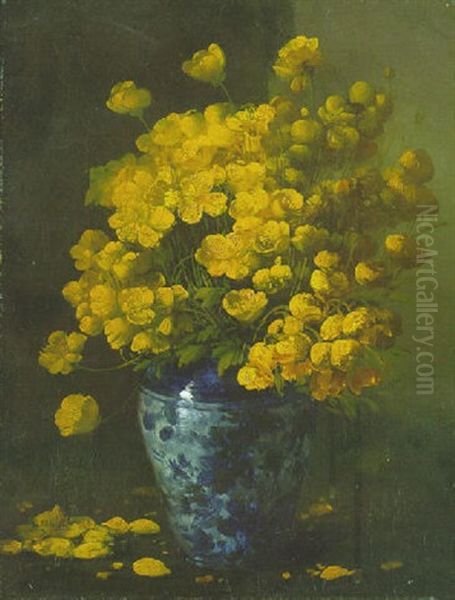 Yellow Poppies In A China Vase Oil Painting by Germain Theodore Ribot