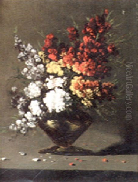 Vase De Fleurs Oil Painting by Germain Theodore Ribot