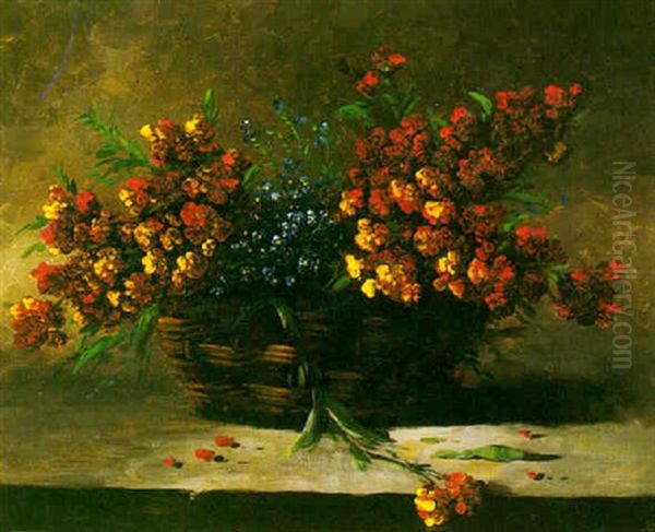 Panier De Giroflees Oil Painting by Germain Theodore Ribot