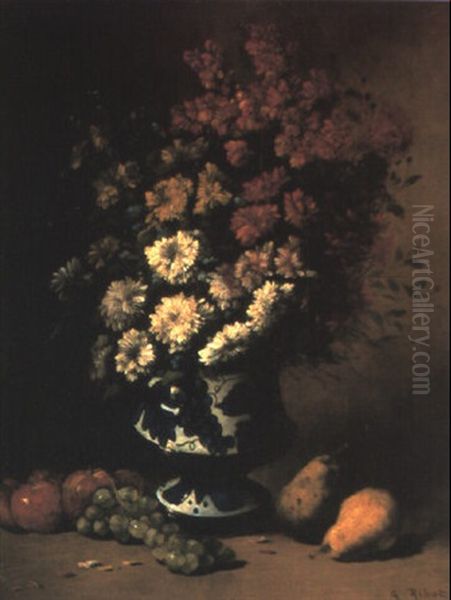 Still Life With Flowers And Fruit Oil Painting by Germain Theodore Ribot