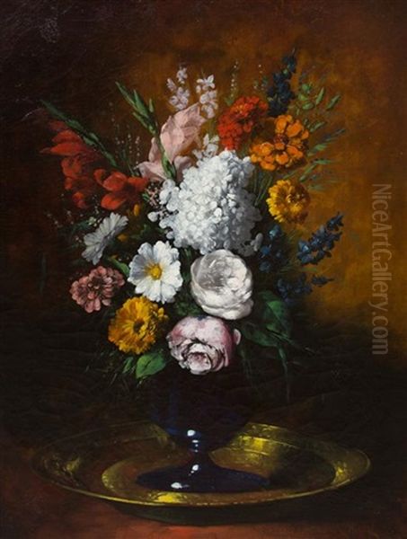 A Bouquet Of Flowers Oil Painting by Germaine Ribot