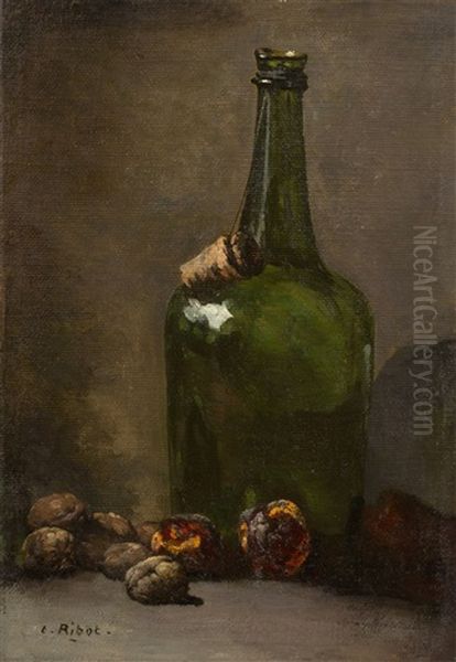 The Full Bottle Oil Painting by Theodule Ribot