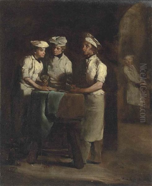 Les Trois Cuisiniers Oil Painting by Theodule Ribot