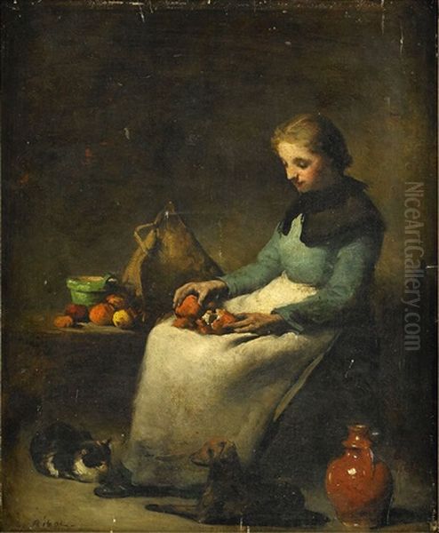 Flicka Med Apelsiner Oil Painting by Theodule Ribot