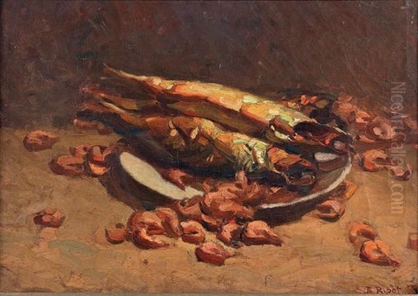 Nature Morte Aux Poissons Et Aux Crevettes Oil Painting by Theodule Ribot