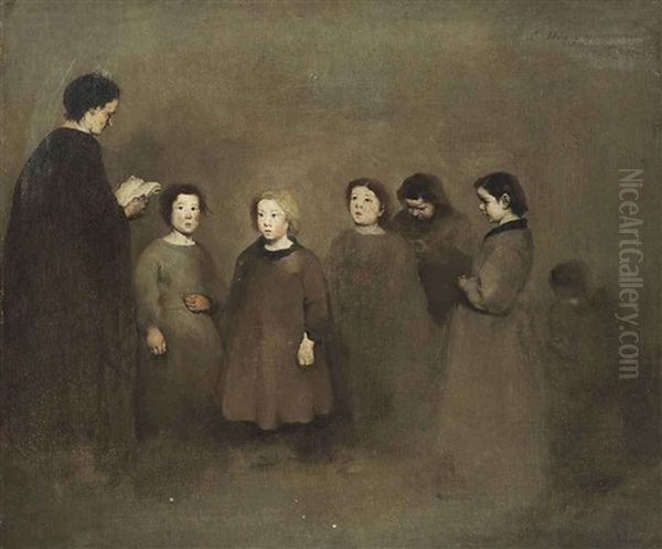 A Lesson At Bracquemont Oil Painting by Theodule Ribot