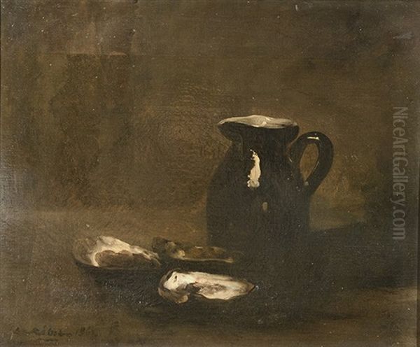 Still Life - A Jug With Oysters Oil Painting by Theodule Ribot