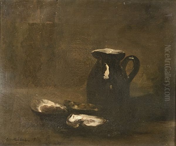 Still Life - A Jug With Oysters by Theodule Ribot