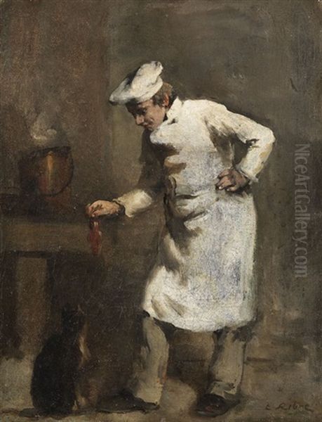 Le Dejeuner Du Chat Oil Painting by Theodule Ribot