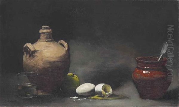 Still Life With Jugs And Eggs Oil Painting by Theodule Ribot