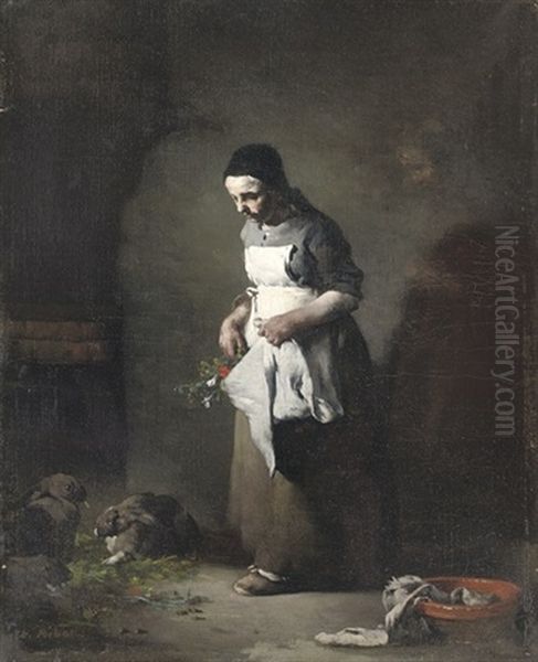 Feeding The Rabbits by Theodule Ribot