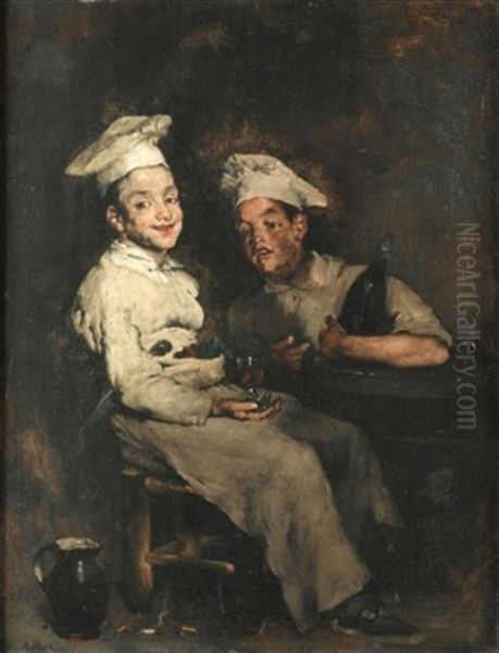 Les Petits Cuisiniers Ou Les Gate-sauces Oil Painting by Theodule Ribot