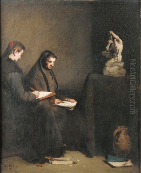 La Lecon De Dessin Oil Painting by Theodule Ribot