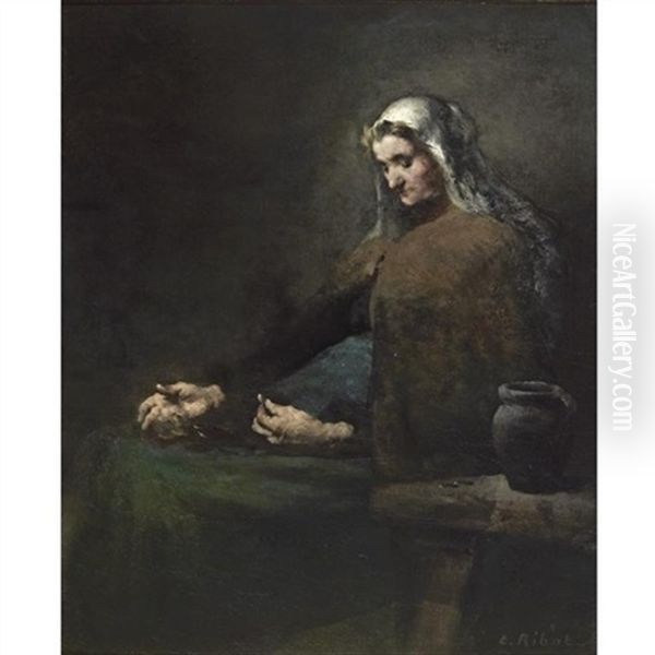 Woman Counting Her Savings Oil Painting by Theodule Ribot