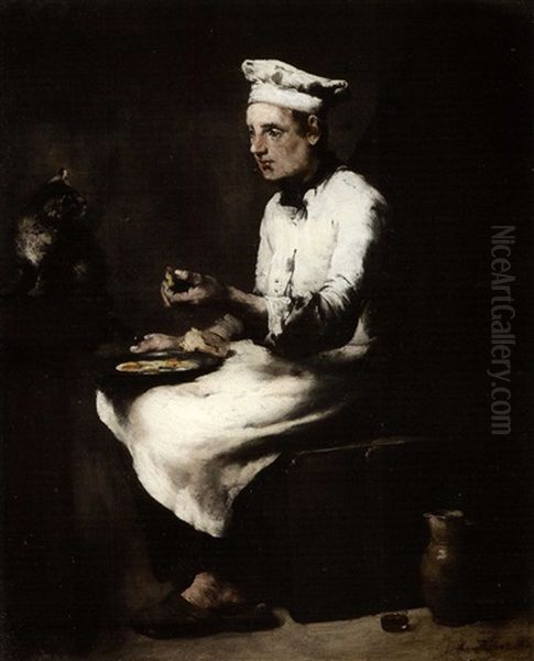 Cook Eating His Morning Meal Oil Painting by Theodule Ribot