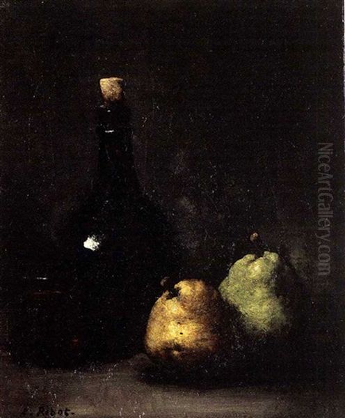 Still Life With Pears And Wine Oil Painting by Theodule Ribot