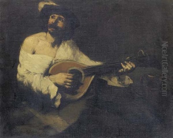 The Mandolin Player Oil Painting by Theodule Ribot