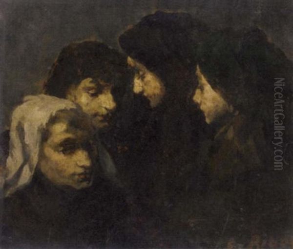 Reunion Oil Painting by Theodule Ribot