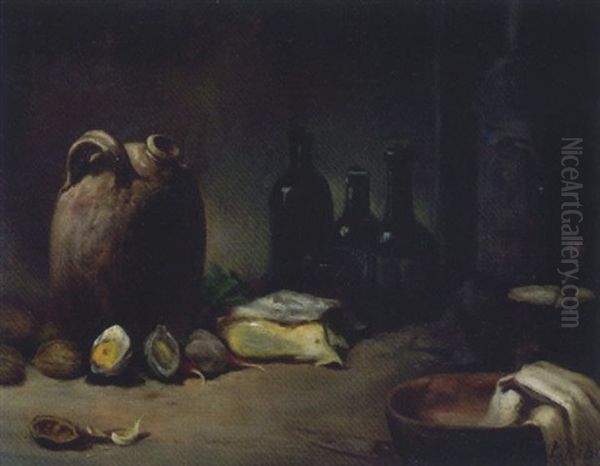 Nature Morte Aux Oignons Et Cruche Oil Painting by Theodule Ribot