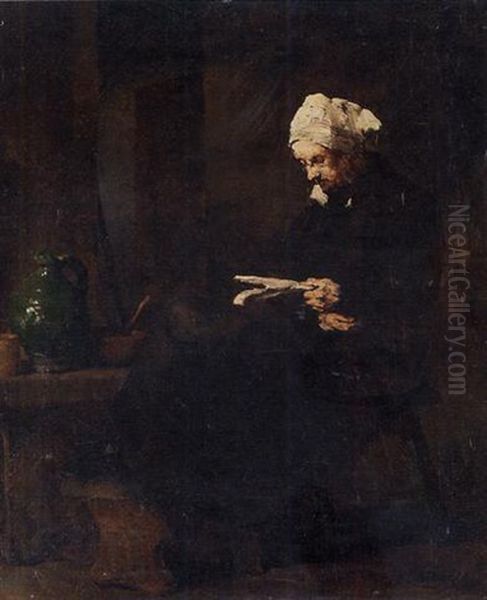 La Lecture Oil Painting by Theodule Ribot