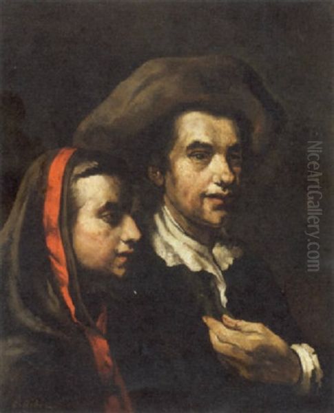 A Humble Couple Oil Painting by Theodule Ribot