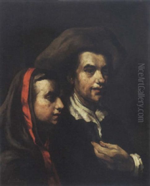 A Humble Couple Oil Painting by Theodule Ribot