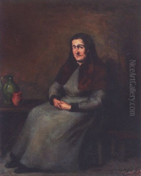 Portraet Af Siddende Dame Oil Painting by Theodule Ribot