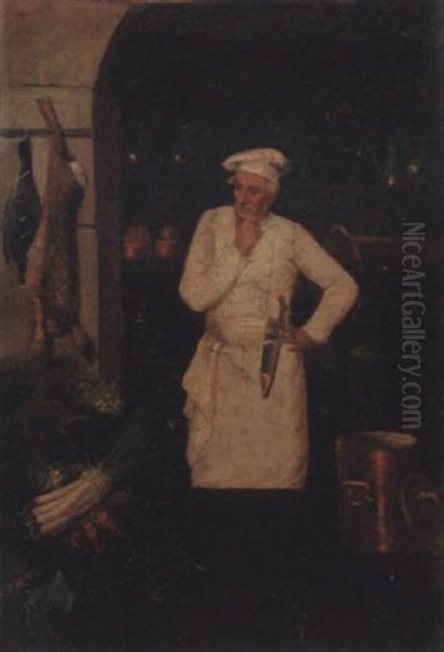 Chef In His Kitchen Oil Painting by Theodule Ribot