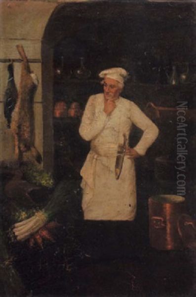 Chef In The Kitchen Oil Painting by Theodule Ribot