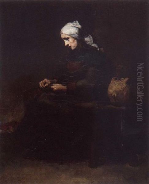 La Ravaudeuse Oil Painting by Theodule Ribot