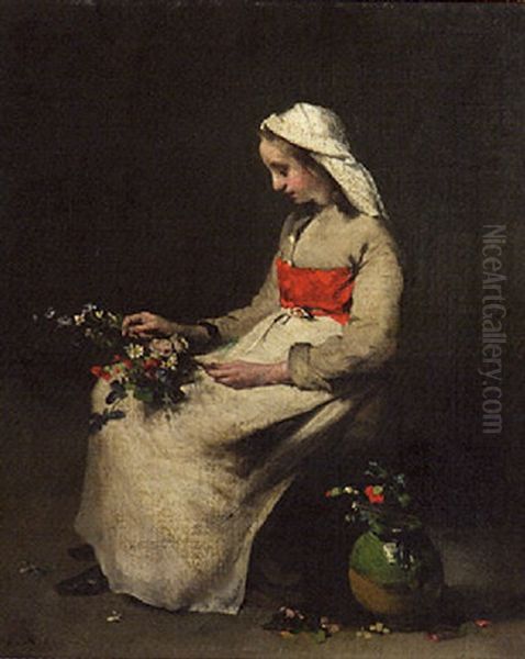 La Fleuriste Oil Painting by Theodule Ribot