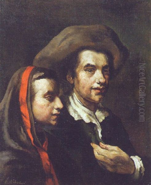 A Humble Couple Oil Painting by Theodule Ribot