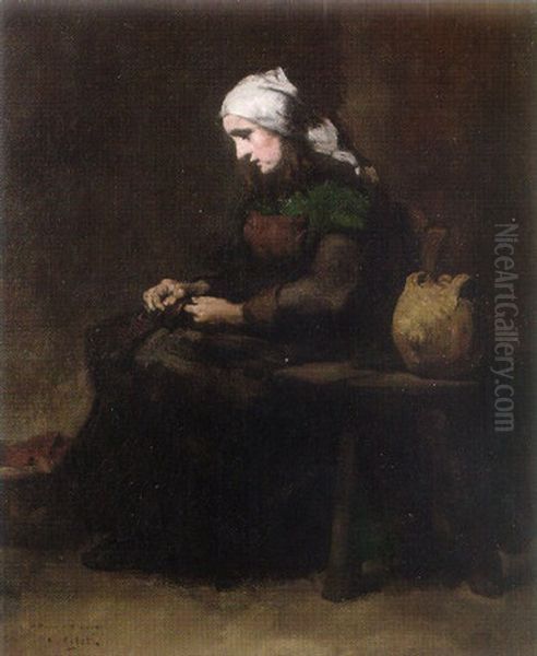 The Clothes Mender Oil Painting by Theodule Ribot