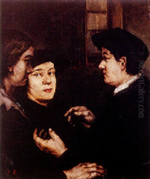 The Conversation Oil Painting by Theodule Ribot