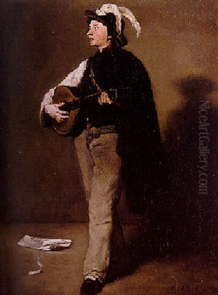 Le Joueur De Mandoline Oil Painting by Theodule Ribot