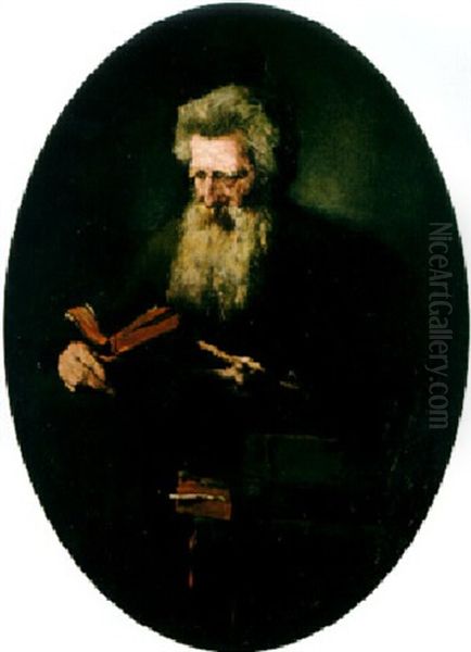 Old Man Reading Oil Painting by Theodule Ribot